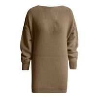 Symoid Maxi haljina za žene - modni casual off-rame za rukav u obliku ljekara pletene džemper kava