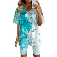 MLQIDK Plus Veličina Ljetne odjeće za žene tiskane tunike s kratkim rukavima Tors Bodycon Hratke setovi