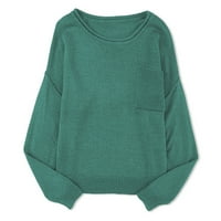 Fsqjgq pad džempera za žene trendy jednostavno čvrsti od ramena dugih rukava Crewneck pulover udoban