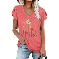 TKLPEHG majice za žene za žene Slobodno vrijeme kratki rukav T600Y labav bluza Ljetni praznici za žene V-izrez Trendy odjeću cvjetni tiskani grafički vrhovi TEE Pink XL