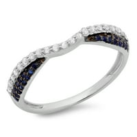 DazzlingRock kolekcija 14k Round Blue Sapphire & White Diamond ženski vjenčani prsten za slaganje, bijelo zlato, veličina 7.5