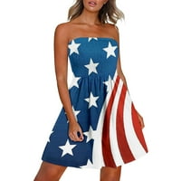 Hvyesh Neovisnoće Dan navlake bez kape za ženske haljine za žene Trendy USA zastava Ispis mini haljina slatka kuća za odmor Swinderss