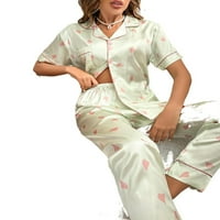 Slatko-slatko srce Print Satin Pant setovi kratki rukav Bež ženske pidžame