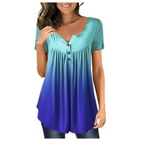 Žene ljetne vrhove kratkih rukava od pune bluze Casual Women Henley majice plava 4xl
