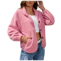 Ženski modni kaput dugi rukav lapel Solid Boja Fau Shearling Shaggy jakna ružičasta veličina m
