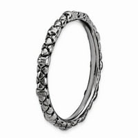 Sterling srebrne boje izraze crnog obloženog kablovskog prstena - veličine 5