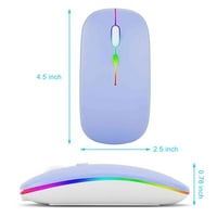 2.4GHz i Bluetooth miš, punjivi bežični LED miš za Fire HD kompatibilan je sa TV laptop Mac iPad Pro Computer Tablet Android - Lavender Purple