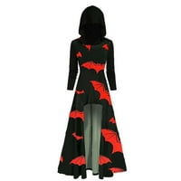 Halloween prerušiti se ženski kapuljač dugi ogrtač šišmiša štampu dugih rukava Gotic visoke niske haljine
