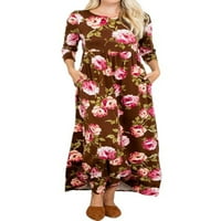 Pastel Vivienne Ženska rukavska haljina s tri četvrtine maxi s džepovima cvjetna smeđa mala