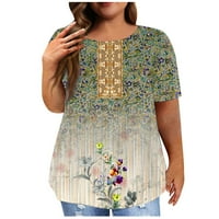 Hanas ženska ljetna majica s kratkim rukavima okrugla vrat plus veličina majica Vintage tiskani casual slatki labavi fit vrhovi