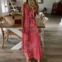 Safuny Women's Maxi Loose Cami Cleariance Clorian Print V izrez Sundress Elegant Casual Comfy Retro