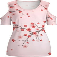 Cherry cvjeta ženska majica s kratkim rukavima Hladna majica na ramenu Tee bluza