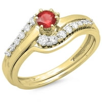 DazzlingRock kolekcija 14k okrugli rubin i bijeli dijamantni upleteni zvjedčni prsten za angažman, žuto