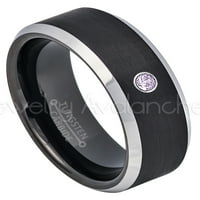 2-tonska crna volfran vjenčanica - 0,07ct solitaire ametist prsten - personalizirani vjenčani prsten