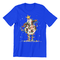 Muška božićna krava sa lampicama meka majica za odrasle pamučne pamučne