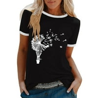 Moonker Womens Tops Košulje za žene Labavi kratkih rukava Pulover TEE majica Top Ispis O-izrez 4xl crna