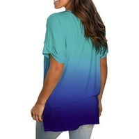 Moonker Workout vrhovi za žene Tee majica Top gradijent V-izrez s plavim kratkim rukavima