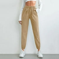 FVWitlyh pantalone za ženske ležerne hlače za žene Čvrsta boja pantalonac džep pamuk i posteljina elastična