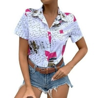Vrhovi useva za žene modni grafički tisak rever kardigan majica s kratkim rukavima t majice žene XXL