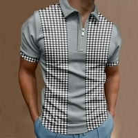 Muške polo majice Polo Houndstooth patent zatvarač Okrenite bluzu za ovratnik kratki rukav majica majica