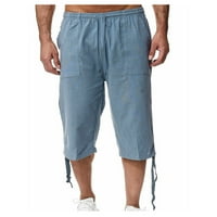 Teretne hlače za muškarce muške ležerne pamučne posteljine pantalone elastične čipke gore plaže kratke hlače od pamučne platnene hlače chmora