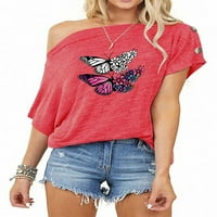 Ženski majica s jednim ramenom kratkim rukavima Ljetni leptir tiskani labavi bluza
