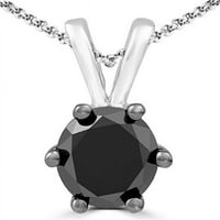 CT 6-prong solitaire okrugli crna dijamantna ogrlica sa poklopcem u 10k bijelo zlato sa lancem, karatom