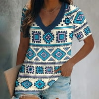 Ljetne ženske košulje Žene Retro Print Tribe Geometrijski print V-izrez Majica kratkih rukava Top Bluze