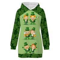 Haljine za žene Ahomtoey St. Patrick's Day Modne žene Ispiši pulover džep s kapuljačom s dugim rukavima