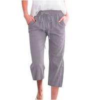 Ženske pamučne posteljine lounge hlače nacrtavanje elastičnih struka široke noge sedam bodova pantalona