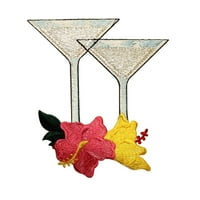 Koktel naočale sa cvijećem zakrpa Martini izvezeno željezo na Aplikaciji