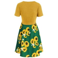 Yubnlvae cvjetna haljina za žene Suncokretorni print Kratki čvor Top haljina zavoja za bazanje rukava