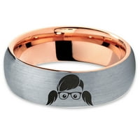 Tungsten Cool Girl Nerd naočale geek dlake igara za prsten za muškarce Žene Udobnost FIT 18K Rose Gold Dome četkani sivi polirani