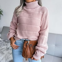 Hinvhai Ženska modna casual dugačak rukavi izdubljeni bazni pleteni džemper na sezonskom klirensu ružičasta
