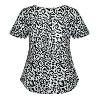 Noir ženska cvjetna tunika vrhovi V izrez kratki rukav gumbi u obliku majice casual bluza, crni leopard,