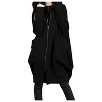 Kali_store zimski jakne za žene ženske pune zip jakna dugih rukava rever topli zimski šerpa kaput sa džepovima crna, xxl