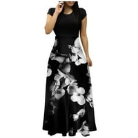 Yubatuo Womens Ljeto Elegantne formalne tiskane tanke haljine s kratkim rukavima O-izrez Maxi haljine