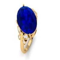 Oval je stvorio plavi safirni solitaire prsten sa dijamantom za žene, 14k žuto zlato, US 5,50