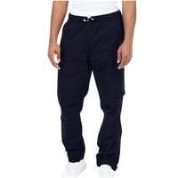 Teretne pantalone za muškarce Solidne boje višestruki džepovi na otvorenom fitness elastične strugove hlače