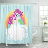 Plavi pony sa slatkim jednorog Rainbow u oblacima Šarena mala tuš zavjesa zavjesa