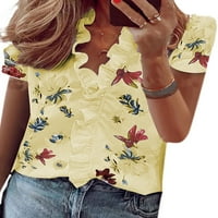 Ženske rufflled V izrez cvjetni vrhovi kratkih rukava ljeto labave majice bluza vintage boho majice