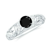 Crni oboljeli na inspirirani prsten s dijamant za žene (0. CT, kvaliteta AAA, 14k bijelo zlato, US 3,00