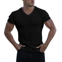 Aaiyomet Muški rebrasti majica Modni trening mišići T majice V izrez čvrste teblize za muškarce crno,