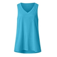 Lopecy-Sta ženski povremeni čvrsti V-izrez džep na vrhu vrhova labavih prsluka Bluze Prodaja čišćenje