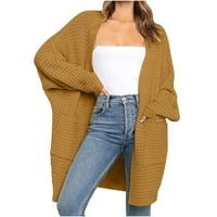 Ženska odjeća Ženski rukav s dugim rukavima Otvoreni prednji klimu labav dugi kardigan džemper od pune casual comfy pada odjeća s džepovima