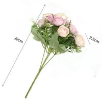 Yebay plastični cvijet Real Touch Clear Texture Fau Silk Šareni umjetni buket ruža za vjenčanje, bijelo