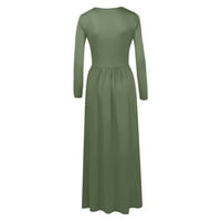 Ženska dugih rukava sa dugim rukavima Maxi haljine casual crew izrez Swire Empire Struk Solid boja udobna duga haljina sa džepovima Zelena m
