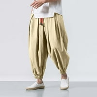 Iopqo muške hlače posteljine hlače modne labave casual široke hlače Muške elastične hlače za noge u boji čvrste muške hlače za muškarce kaki 4xl
