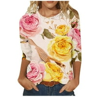 Huachen ženski modni print Okrugli izrez labavi kratki majica sa sedam točaka, ružičasta XXL