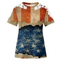 Košulje od 4. jula za žene plus veličine Vintage Američka zastava Suncokret Print Čipka za patchwork
